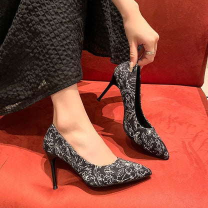 Print Floral Toe Pointed Pumps Stiletto