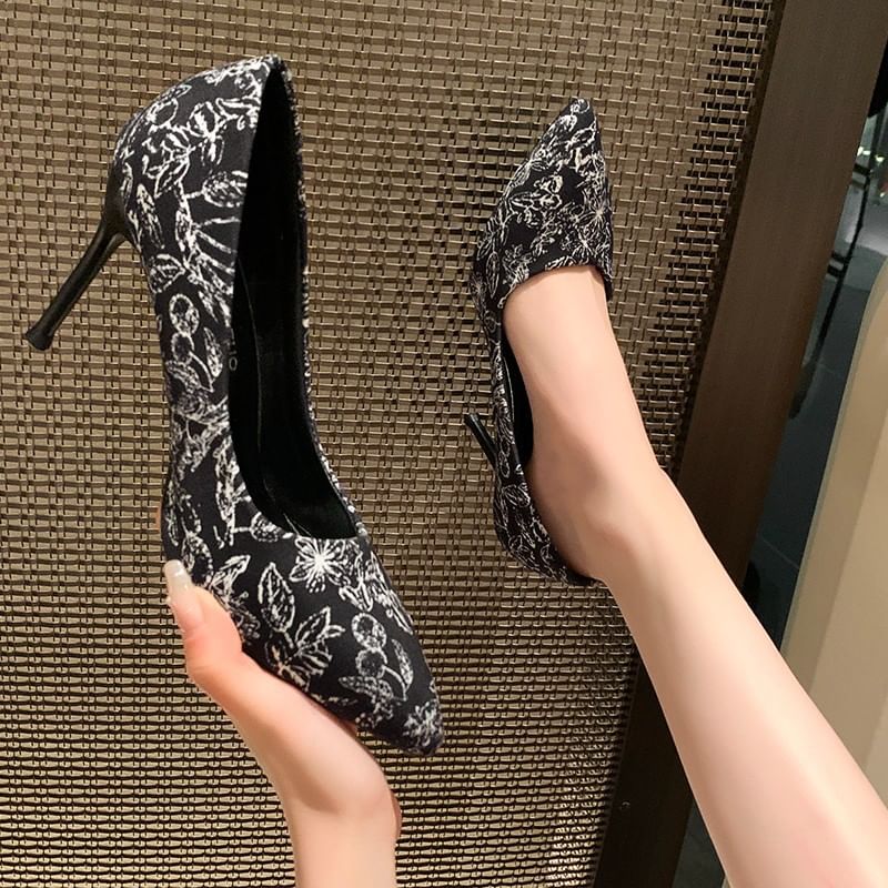 Print Floral Toe Pointed Pumps Stiletto