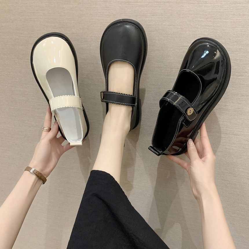 Flats Mary Plain Leather Jane Faux