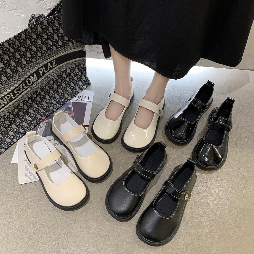 Flats Mary Plain Leather Jane Faux