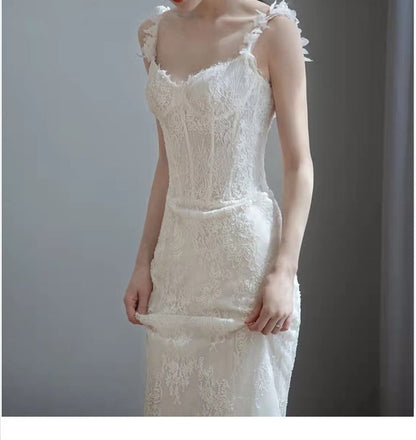 Spaghetti Strap Lace Corset Mermaid Wedding Gown