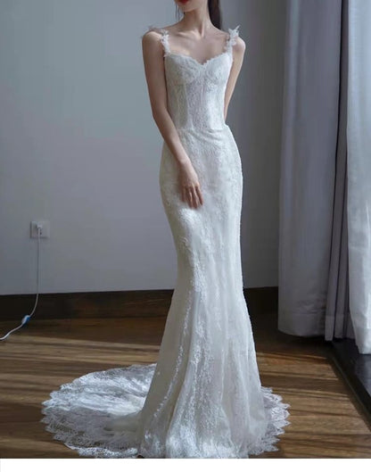 Spaghetti Strap Lace Corset Mermaid Wedding Gown
