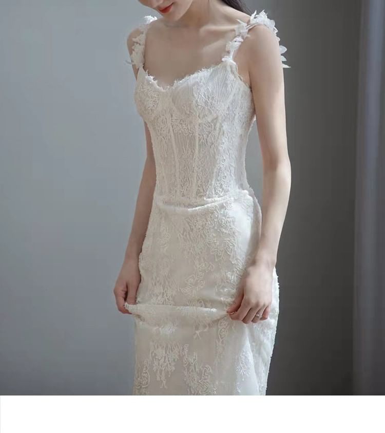 Spaghetti Strap Lace Corset Mermaid Wedding Gown