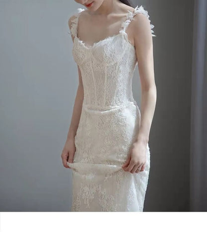 Spaghetti Strap Lace Corset Mermaid Wedding Gown