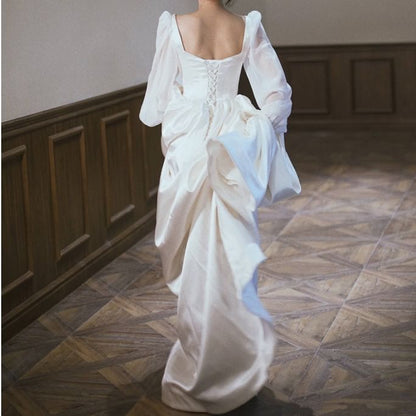 Long-Sleeve Plain A-Line Wedding Gown