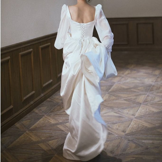 Long-Sleeve Plain A-Line Wedding Gown