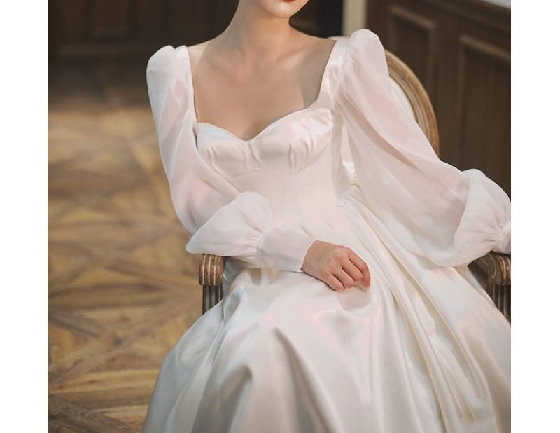 Long-Sleeve Plain A-Line Wedding Gown