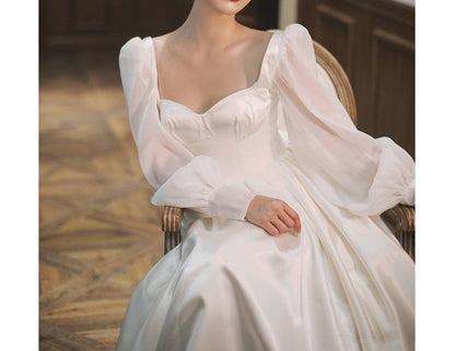 Long-Sleeve Plain A-Line Wedding Gown