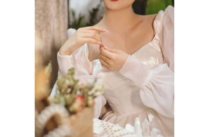 Long-Sleeve Plain A-Line Wedding Gown