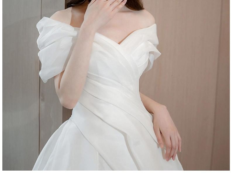 Wedding Gown Plain Sleeveless Off-Shoulder Ball