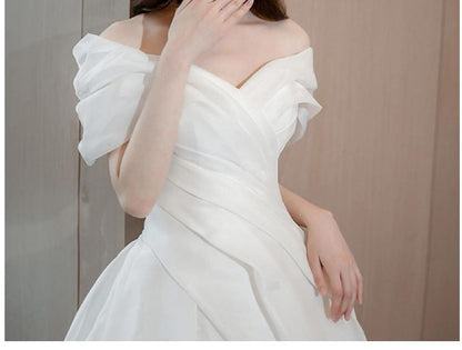 Wedding Gown Plain Sleeveless Off-Shoulder Ball