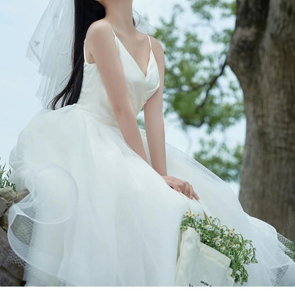 Spaghetti Strap Plain A-Line Wedding Dress