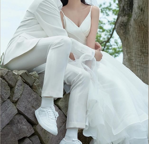 Spaghetti Strap Plain A-Line Wedding Dress