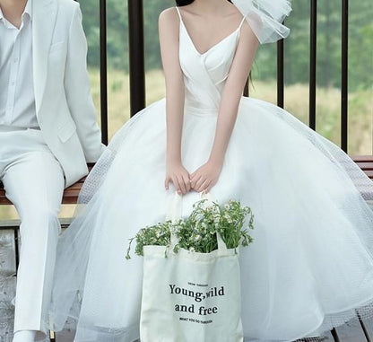 Spaghetti Strap Plain A-Line Wedding Dress