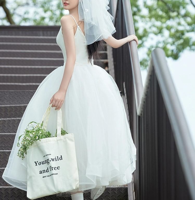 Spaghetti Strap Plain A-Line Wedding Dress