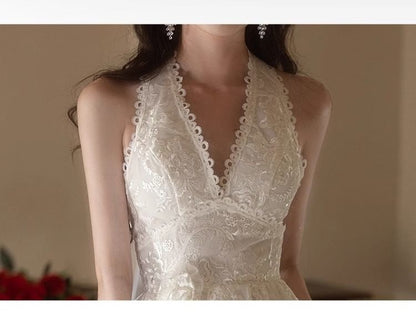 Halter Open Back Lace A-Line Wedding Gown