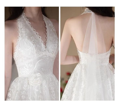 Halter Open Back Lace A-Line Wedding Gown