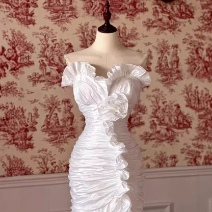 Strapless Plain Tiered Ruffle Trim Mermaid Wedding Dress