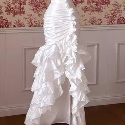 Strapless Plain Tiered Ruffle Trim Mermaid Wedding Dress