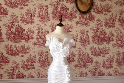 Strapless Plain Tiered Ruffle Trim Mermaid Wedding Dress