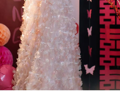 Spaghetti Strap Sequin Beaded Mesh A-Line Evening Gown