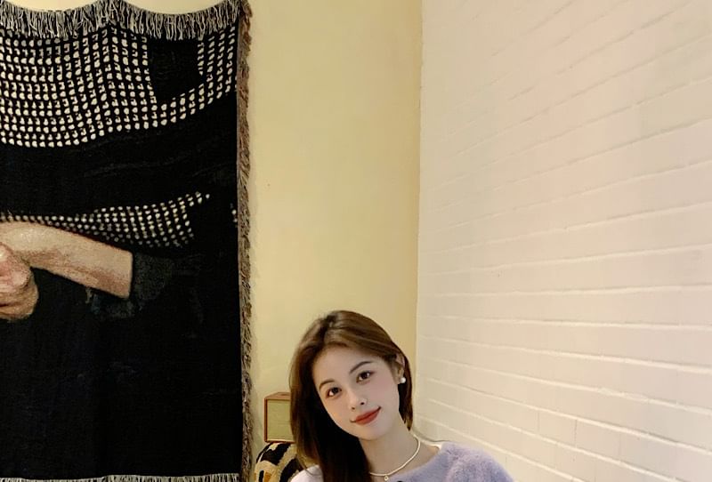 Puff-Sleeve Plain Fluffy Single-Breasted Jacket / High Waist Maxi H-Line Skirt