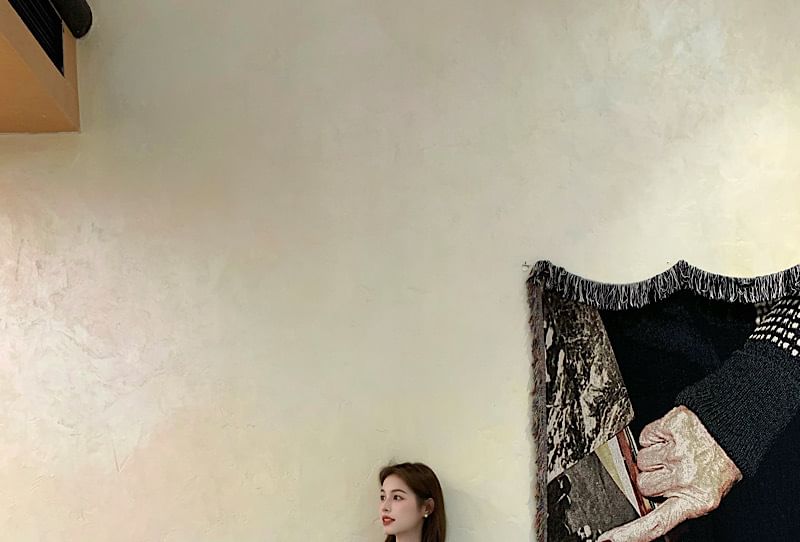 Puff-Sleeve Plain Fluffy Single-Breasted Jacket / High Waist Maxi H-Line Skirt