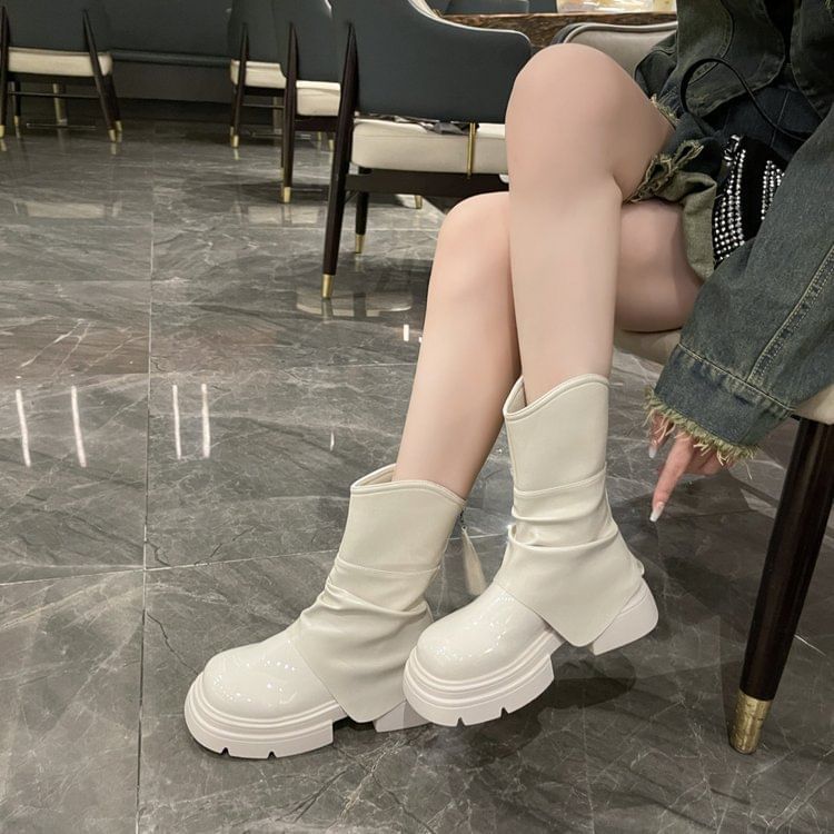 Platform Plain Ruched Short Boots