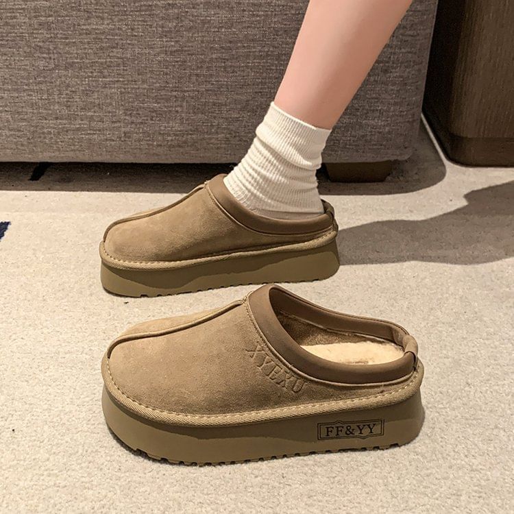 Platform Plain Fleece Lined Mules