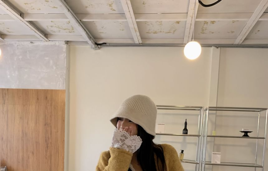 Long-Sleeve Lace Sweater with V-Neck Design