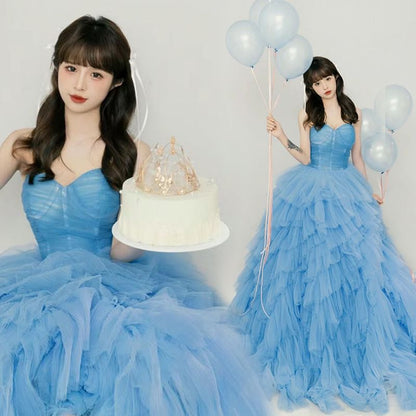 Strapless Sweetheart Neckline Plain Ruched Ruffle Ball Gown