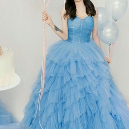 Strapless Sweetheart Neckline Plain Ruched Ruffle Ball Gown
