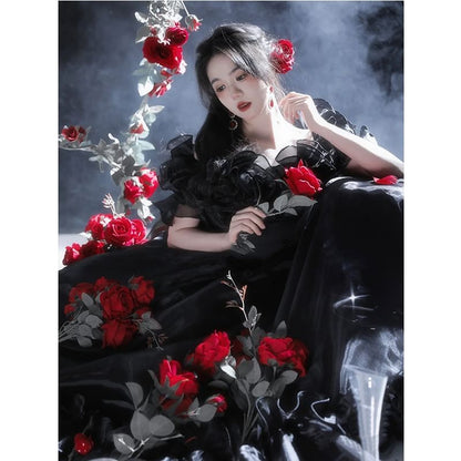 Short-Sleeve Off-Shoulder Plain Ruffle Trim A-Line Evening Gown