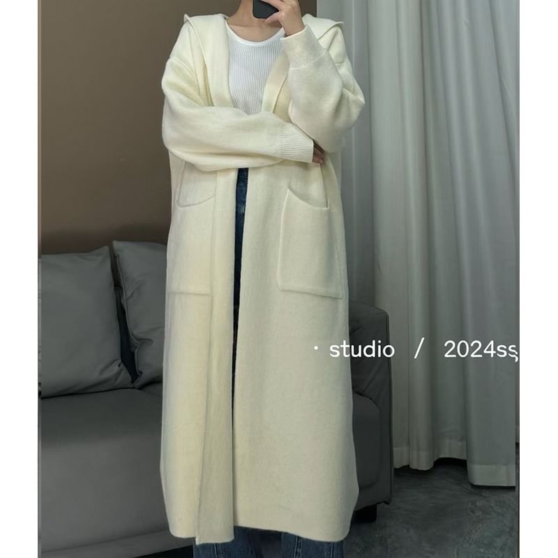 Hooded Midi Open Front Cardigan