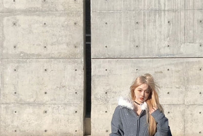 Glitter Furry-Trim Hooded Sweatshirt Jacket / Mini Skirt