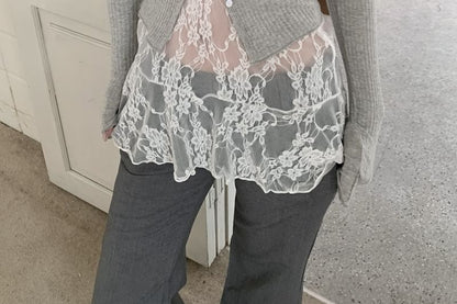 Halter Lace Top with Cardigan and Round Neckline
