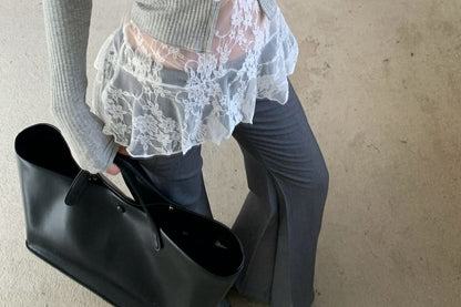 Halter Lace Top with Cardigan and Round Neckline