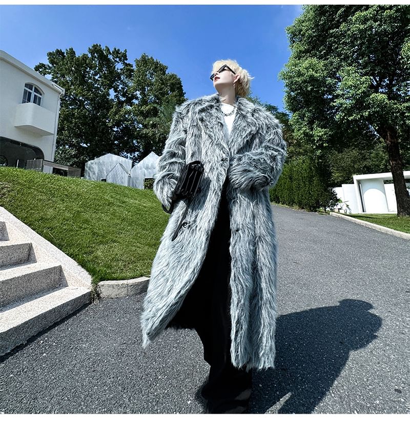 Plain Faux Fur Maxi Coat