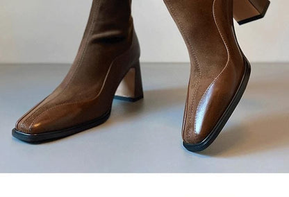 Block Heel Faux Leather Short Boots