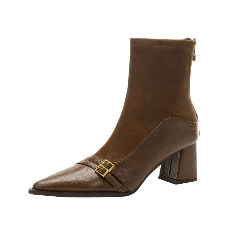 Block Heel Pointed Short Boots