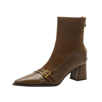 Block Heel Pointed Short Boots