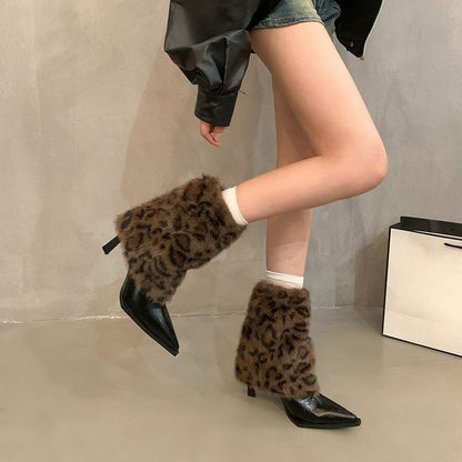 High Heel Leopard Print Pointed Short Boots
