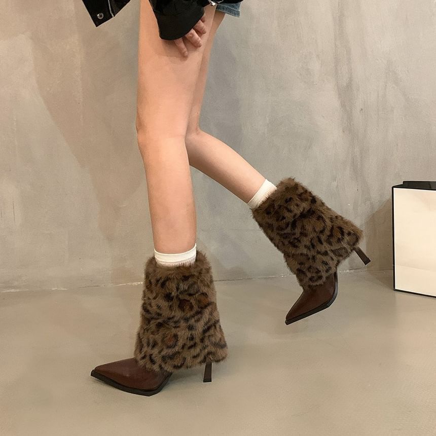 High Heel Leopard Print Pointed Short Boots