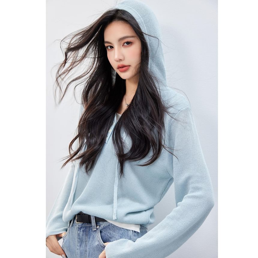 Tone Two-Piece Hoodie V-Neck Mock Knit Two