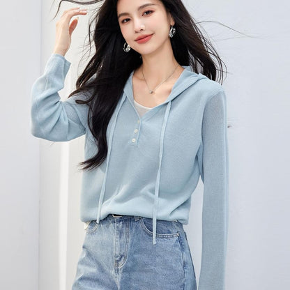 Tone Two-Piece Hoodie V-Neck Mock Knit Two