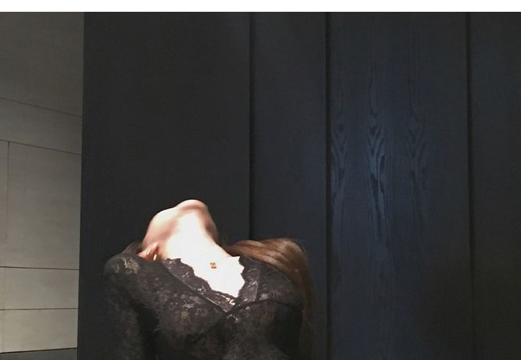 V-Neck Slim Fit Top with Lace Details and Long Sleeves
