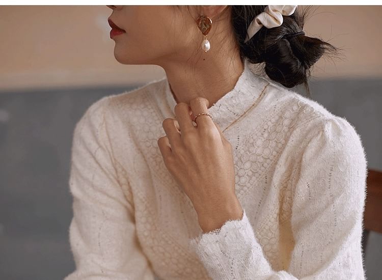 Mock Neck Lace Blouse with Long Sleeves
