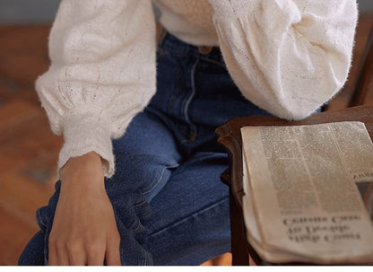 Mock Neck Lace Blouse with Long Sleeves