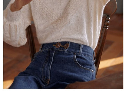 Mock Neck Lace Blouse with Long Sleeves
