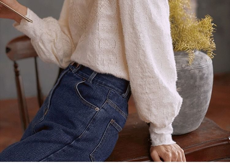 Mock Neck Lace Blouse with Long Sleeves